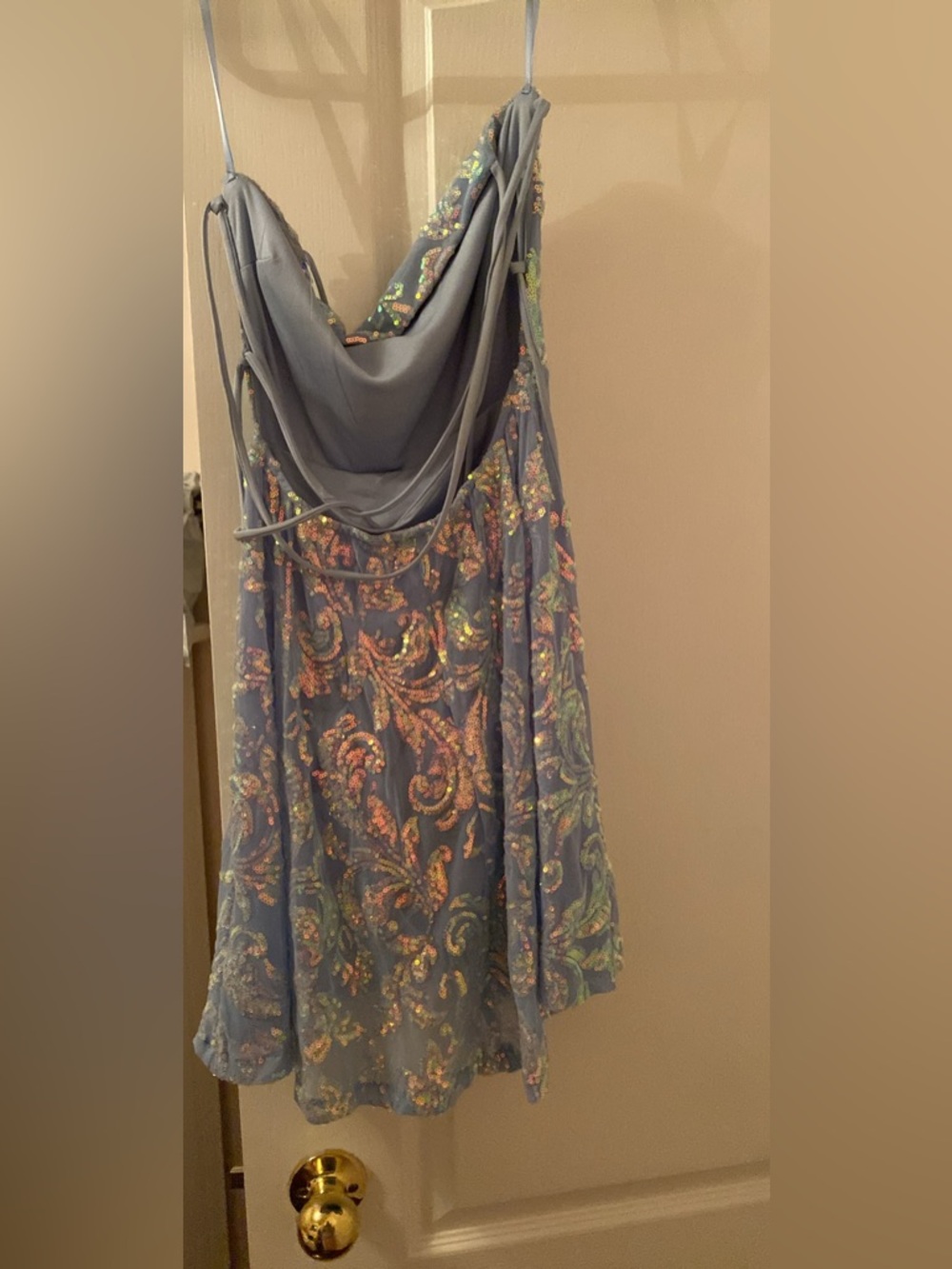 Blue Sequin Cowl Neck Dress
